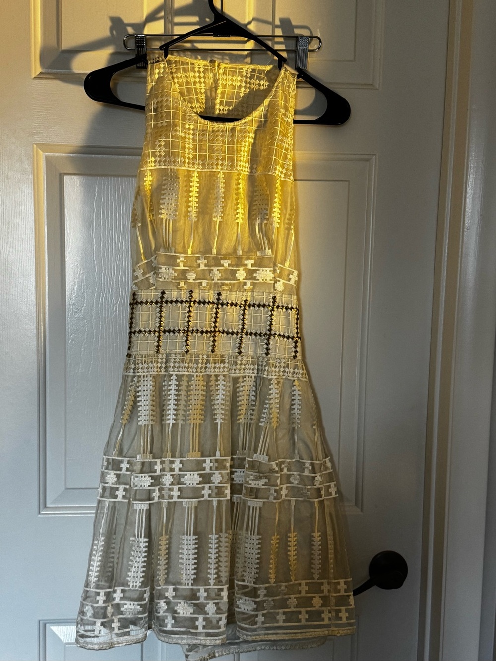 sass & bide Cream Embroidered Midi Dress with Sheer Panels